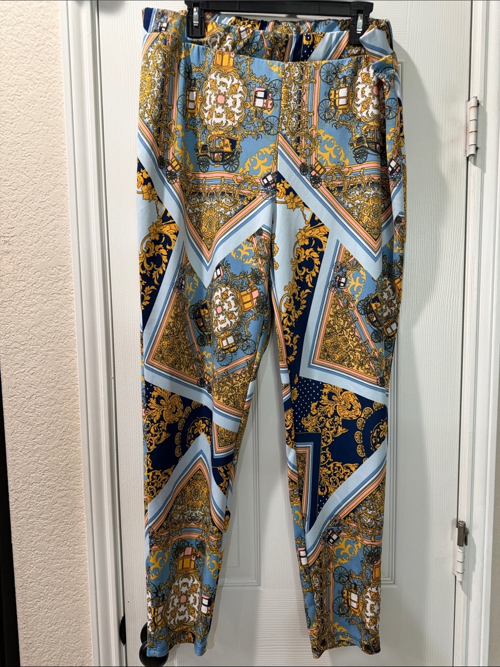 Fashion Nova Blue & Gold Baroque  leggings Pantsuit - Picture 6 of 6